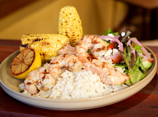 GRILLED SEAFOOD SKEWERS & GRILLED CORN